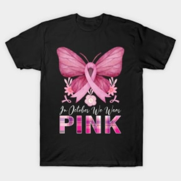 In October We Wear Pink Ghost T-Shirt, Breast Cancer Awareness Tee - Picture 1 of 3
